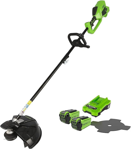 Greenworks débroussailleuse GD40BCK2X, Largeur de Coupe 40 cm, Fil en Nylon 2 mm ou Lame 25 cm, à Batterie avec Moteur Sans Balai, Harnais