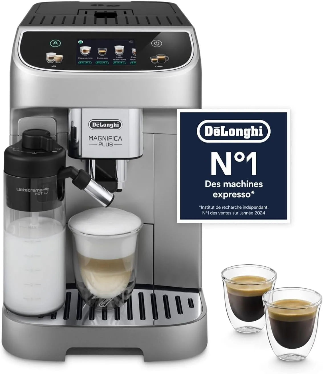 Machine à café ECAM322.70.SB, De'Longhi Magnifica Plus, 18 Boissons en une Seule Touche, Écran Touch Couleurs, Perfetto