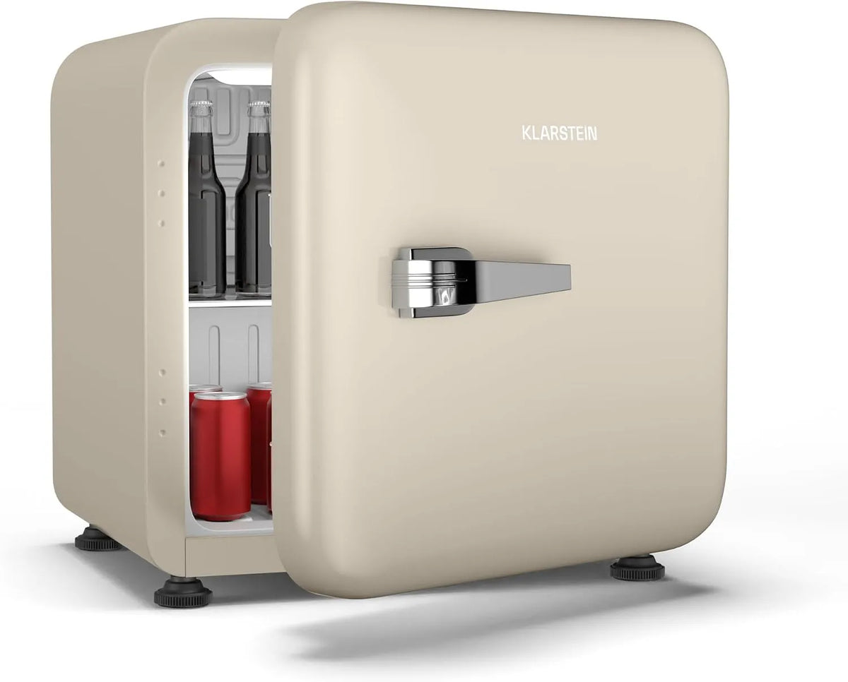 Klarstein Audrey Evo 43L Mini Frigo, Silencieux 40 dB, Petit Frigo pour Chambres & Bureaux, Design Rétro, Thermostat Réglable, Porte Réversible, Crème