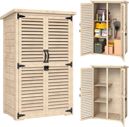 Armoire de jardin Outsunny, 75 x 50 x 118, Bois Naturel, avec 2 étagères, cabane de Jardin extérieur en Bois, Toit bitumé