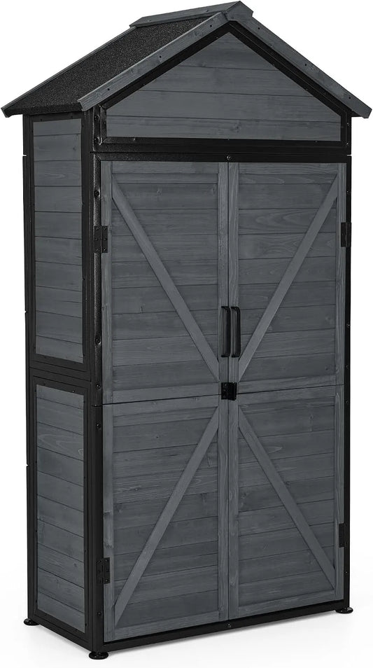 Armoire de jardin 2736, dimensions 45x90x165 cm, Abri de Jardin Structure métallique Résistant aux intempéries, terrasse, finition grise