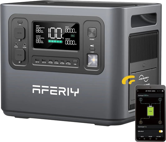 Générateur électrique 1.5H 220-240V, AFERIY Generateur Electrique Portable 2400W, Battetie Nomade 2048Wh, Station Electrique Portable Charge Rapide en