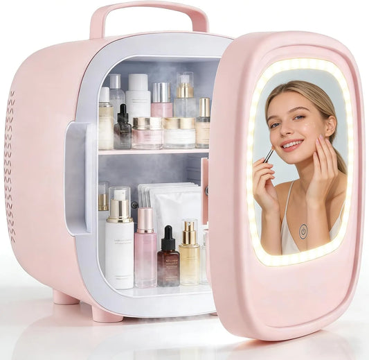 Réfrigérateur, Mini Frigo Cosmetique Avec Miroir LED, Mini au format au format portable pour Voiture, Dortoir, Mini Frigo pour Chambre 6L, Bureau