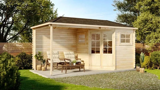 Abri de jardin Franz-28, cabanon de Jardin Exterieur, pentagonale, cabane à Outils, pentagonal avec Extension en Bois de la Marque Alpholz