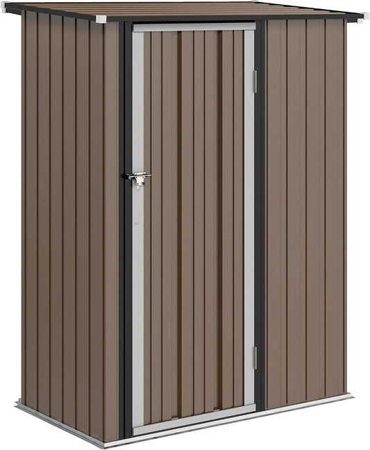 Abri de jardin Outsunny, 1 m², dimensions 142 x 86 x 189 cm, Acier galvanisé Marron, abri à Outils, cabanon Porte verrouillable