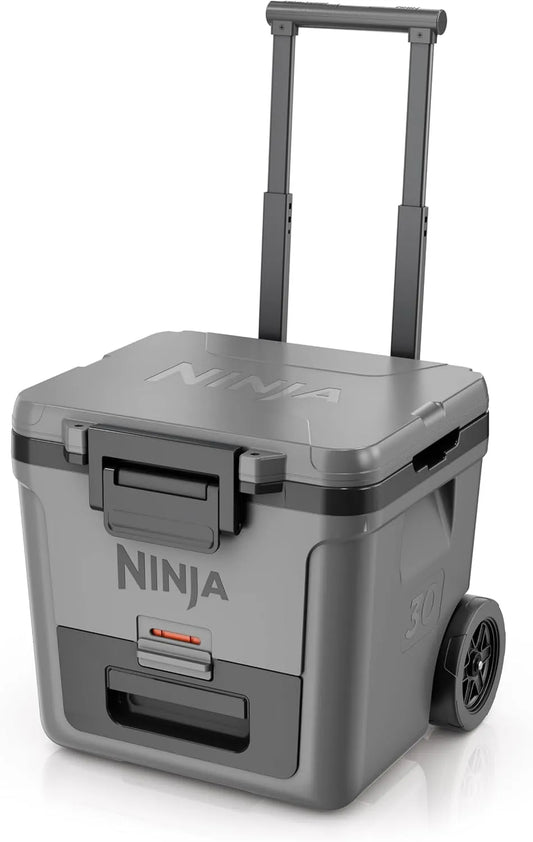 Ninja glacière FB230GY, FrostVault à roulettes de 30 l avec zone sèche, tiroir de rangement au sec intégré, isolée robuste de, finition grise ardoise
