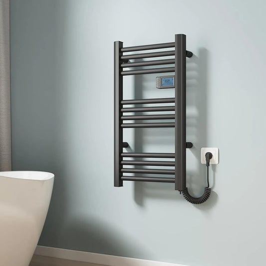 Sèche-serviettes EMKE Radiateur, électrique 75 x 40 cm, puissance 180 W, Chauffage électrique avec interrupteur tactile, Minuterie, finition noire mat