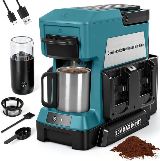 Makita cafetière, sans fil pour batterie 18 V, machine à café goutte à goutte portable avec moulin à café électrique et tasse à café, pour camping-car