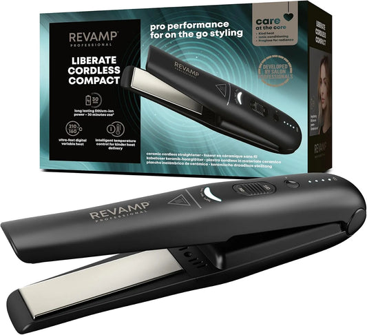 Sèche-Cheveux Compact à fonctionnement à fonctionnement sans fil REVAMP Liberate, Bouclés et Ondulés, finition noire, Appareil Portable en Céramique
