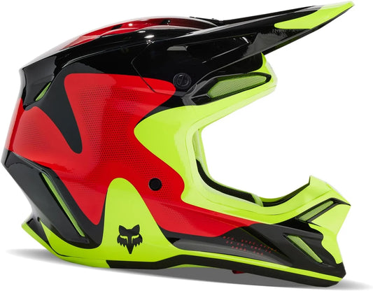 Casque moto, Jaune M, Fox V3 Revise Rouge