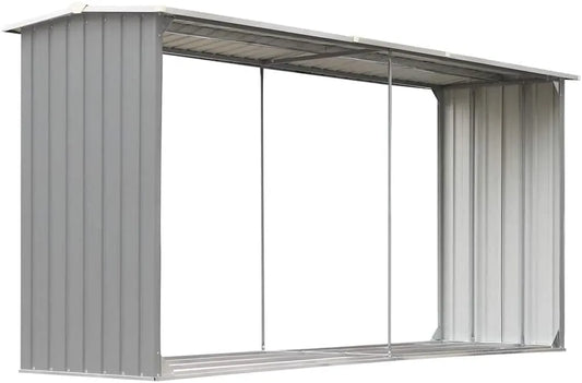 Abri Stockage Bois Acier Galvanisé 330x92x153cm finition grise Jardin Porte-bûche vidaXL