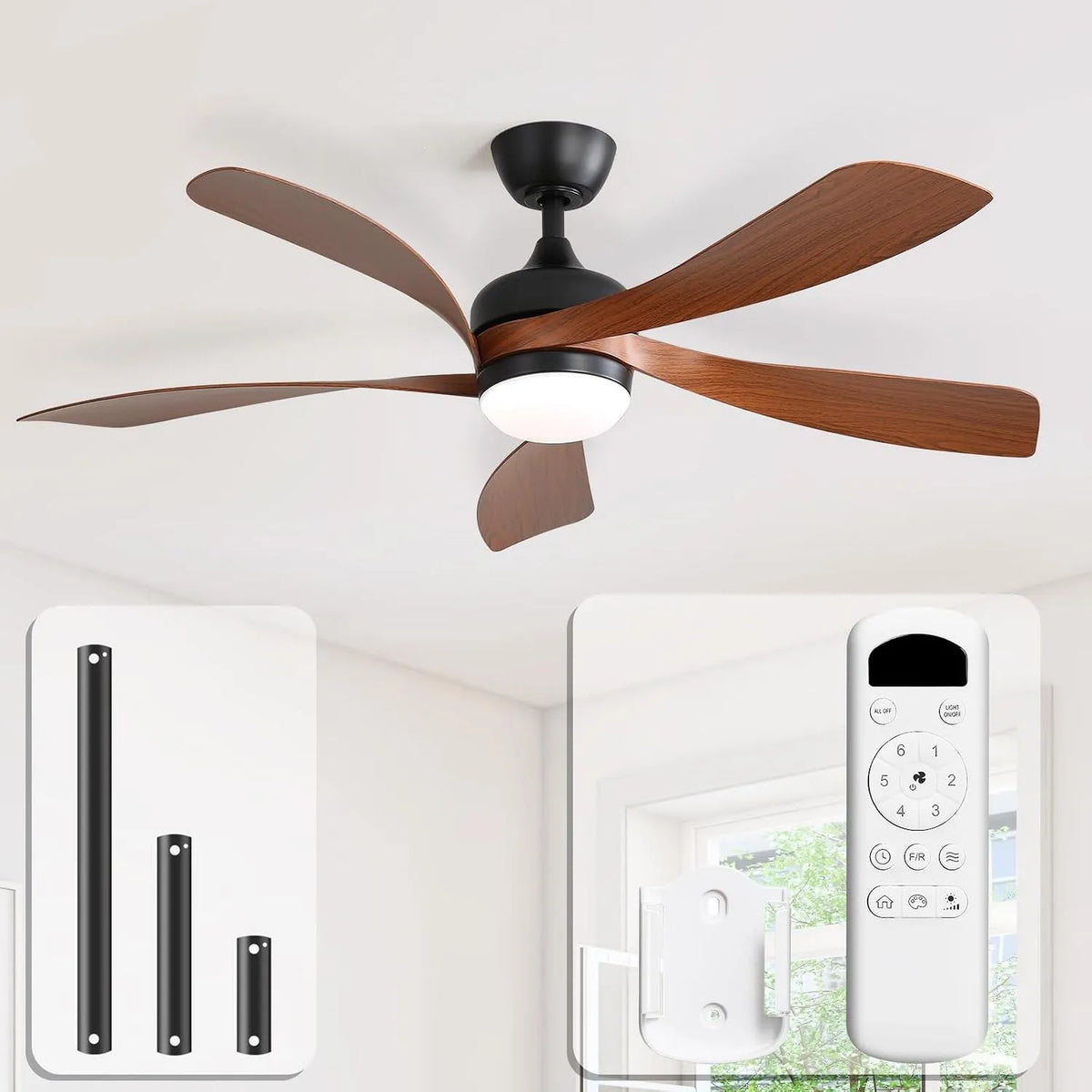 Ventilateur Sofucor, 6 niveaux de vitesse, 132 cm Dimmable Lampe Plafond LED, 6 niveaux de vitesse, DC Silencieux Réversibles, Minuterie, pour Chambre