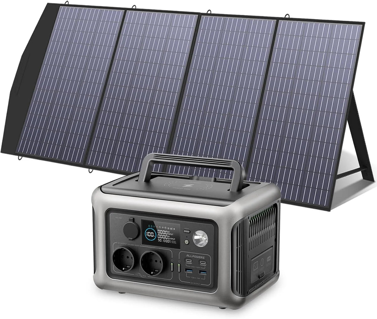 Générateur électrique IP66 LiFeP04, 299Wh batterie, Chargement rapide sans fil 15W, Énergie solaire MPPT pour camping, extérieur, jardin