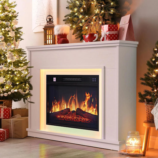 Electrique YITAHOME Cheminée, Effet Flamme 3D Réaliste, Cheminee Decorative Autonome minuterie intégrée et Bande Lumineuse LED 24 Couleurs