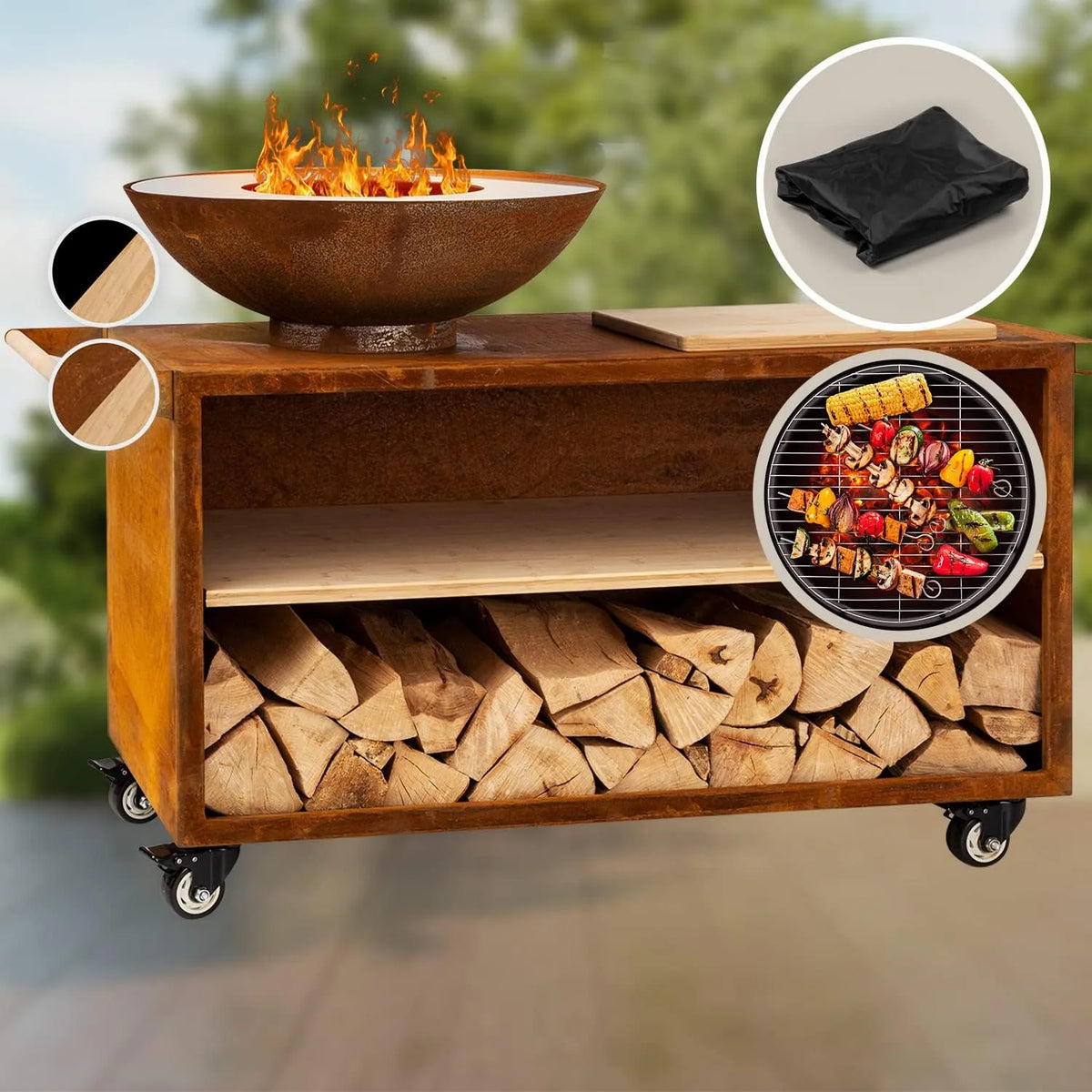 Extérieur pour Jardin et Camping Blumfeldt Brasero, Ultra Solide, dimensions 128 x 90 x 59 cm, Foyer pour Bois, Bol en Acier
