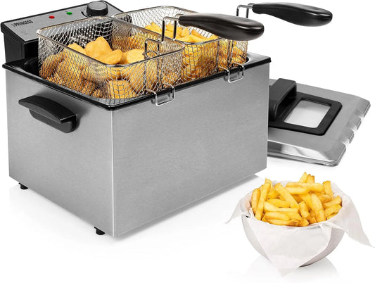 Princess Friteuse à huile 185000, capacité 5 L, puissance 3270 W, Couvercle avec filtre et vitre, Habillage en acier inoxydable