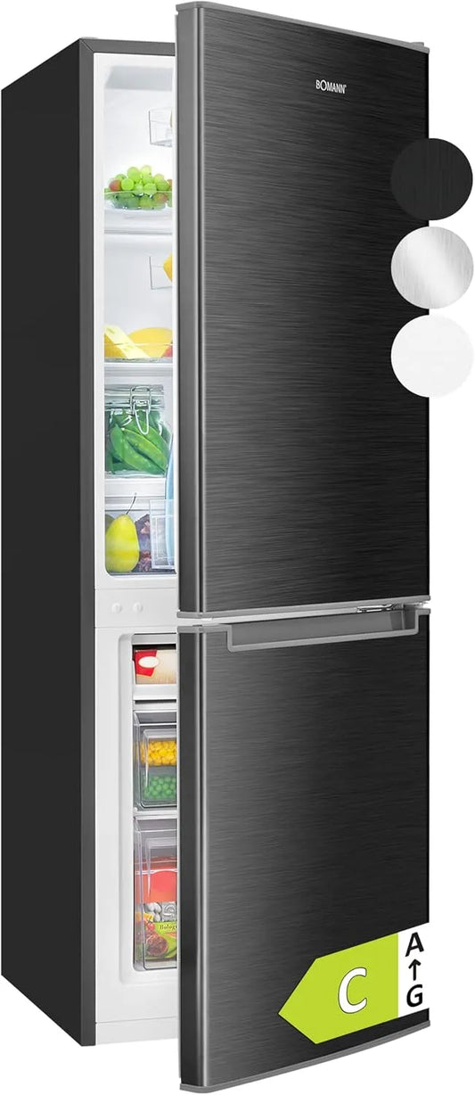 Bomann réfrigérateur KG7359-finition noire, capacité 121L, Contrôle Température, Design Réversible, et Congélateur 173L, KG7359-Noir