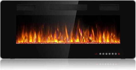 Cheminée électrique, 106,6 cm Ultraplate avec Chauffage 1500W, Effet de Flammes 3D, 12 Couleurs de Flammes, finition noire