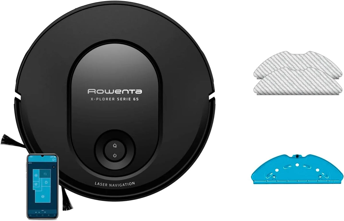 Rowenta aspirateur RR8L65WH, X-Plorer Serie 65, Robot Laveur, Design Ultra Fin, Technologie Laser, Nettoyage méthodique, finition noire