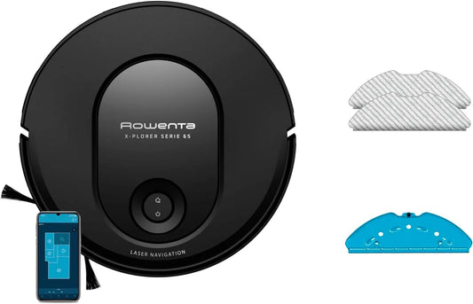 Rowenta aspirateur RR8L65WH, X-Plorer Serie 65, Robot Laveur, Design Ultra Fin, Technologie Laser, Nettoyage méthodique, finition noire