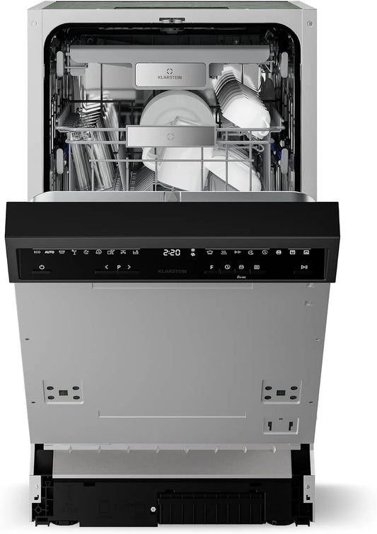 Klarstein lave-vaisselle, 42 dB, 9 Programmes, 10 Couverts, classe énergétique B, AquaStop, Sécurité Enfants, Façade Personnalisable, Encastrable