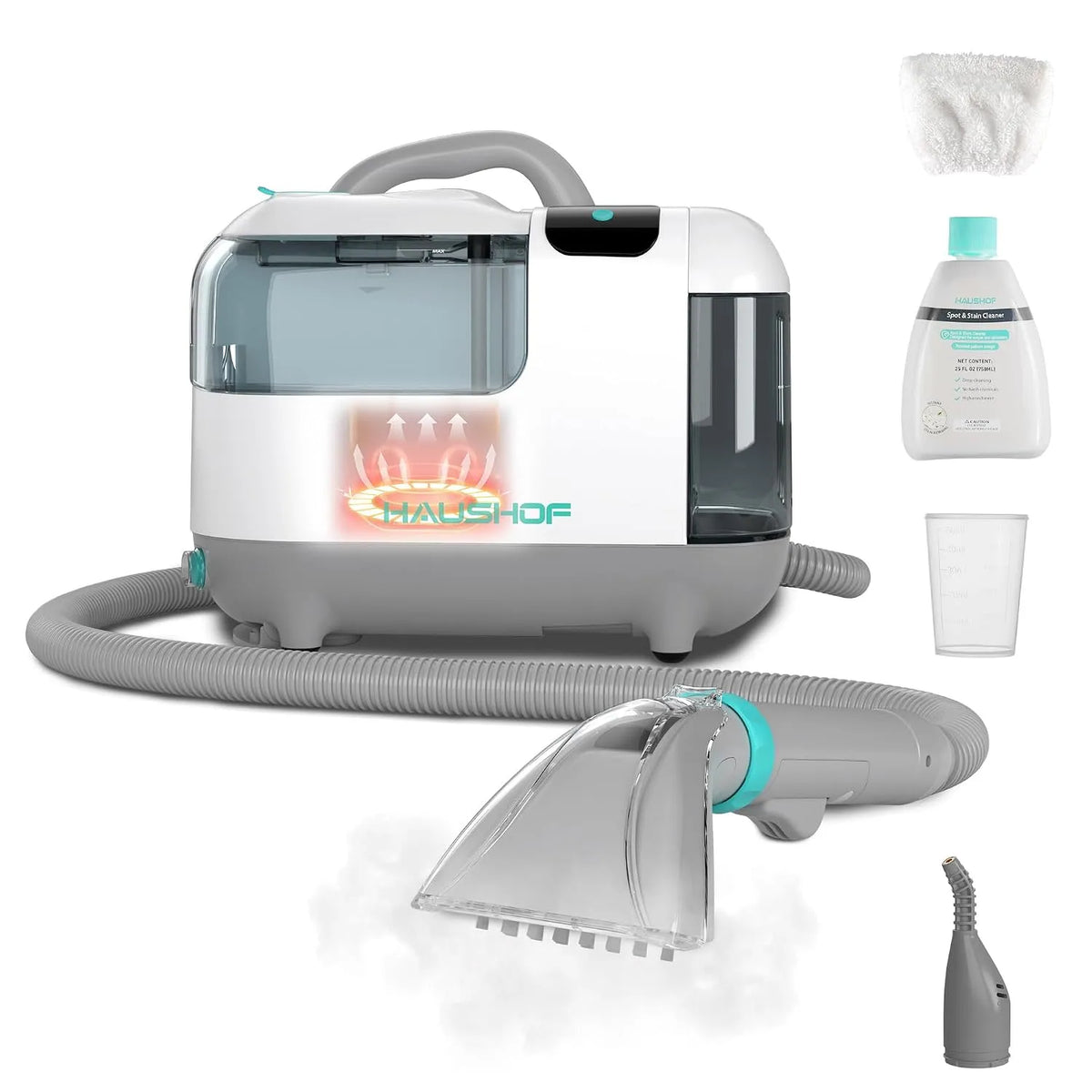 Aspirateur L+1, HAUSHOF StainZapper Vapo Nettoyeur de Tapis 1200W, Vapeur de 3 Modes de Nettoyage avec Nettoyant, 75dB, Nettoyeur Profond Pour Canapé