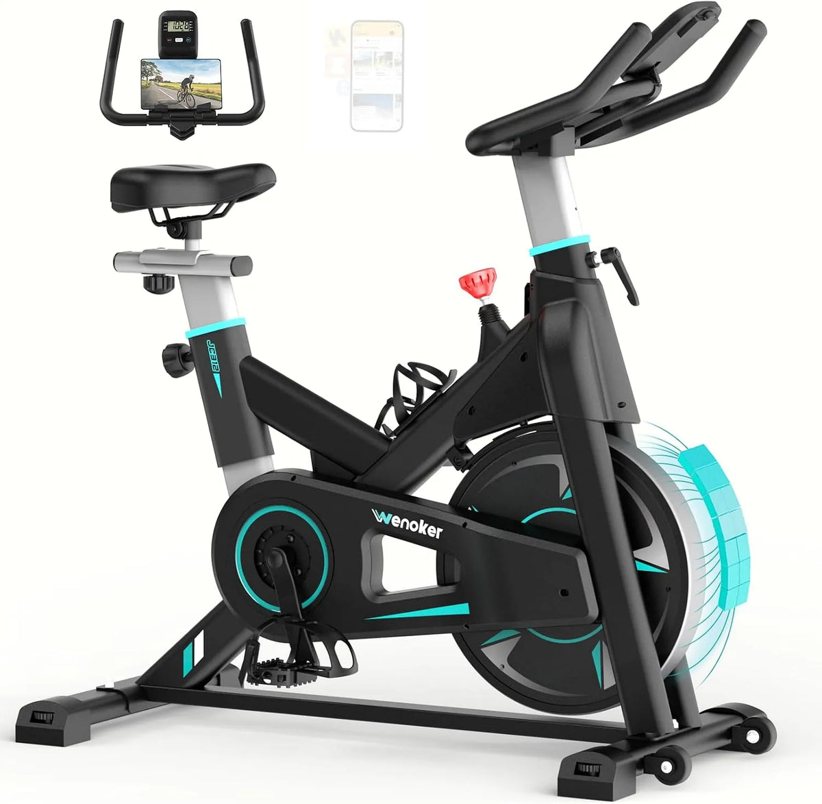 Vélo, Capacité 160KG, Wenoker d'Exercice Magnétique Silencieux avec Écran LCD, Siège Confortable, Pour Entraînement Cardio