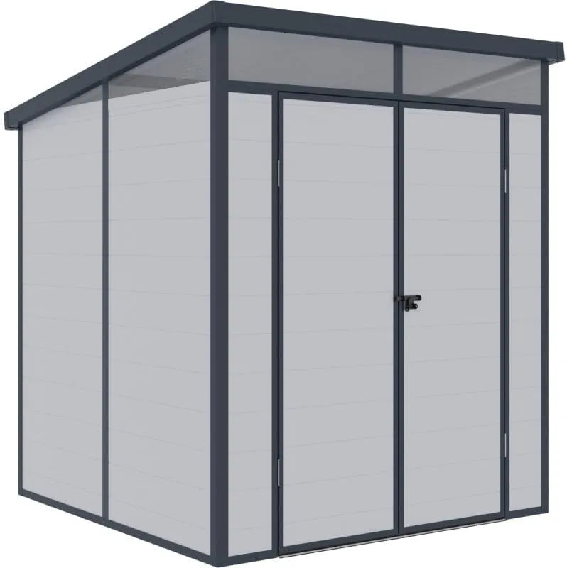 Abri de jardin, Structure Aluminium, en Résine 3,24m², Toit Plat Skylight, finition grise Clair