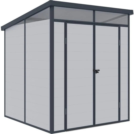 Abri de jardin, Structure Aluminium, en Résine 3,24m², Toit Plat Skylight, finition grise Clair