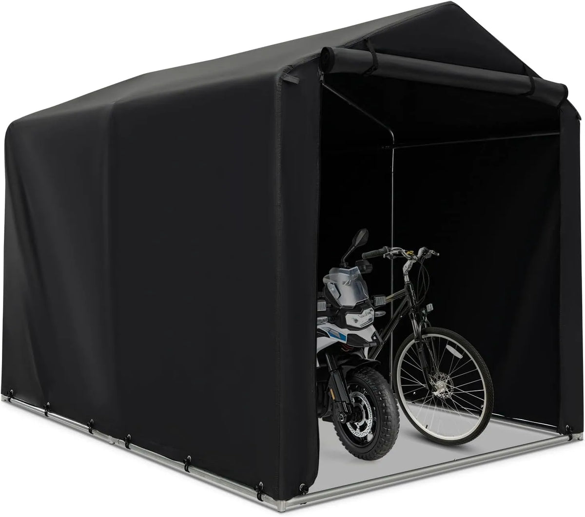Abri de jardin, Abri Vélo Extérieur avec Cadre en Métal et Couverture PE Résistante aux imtempéries, Moto, finition grise foncé, Tente Garage, Outils
