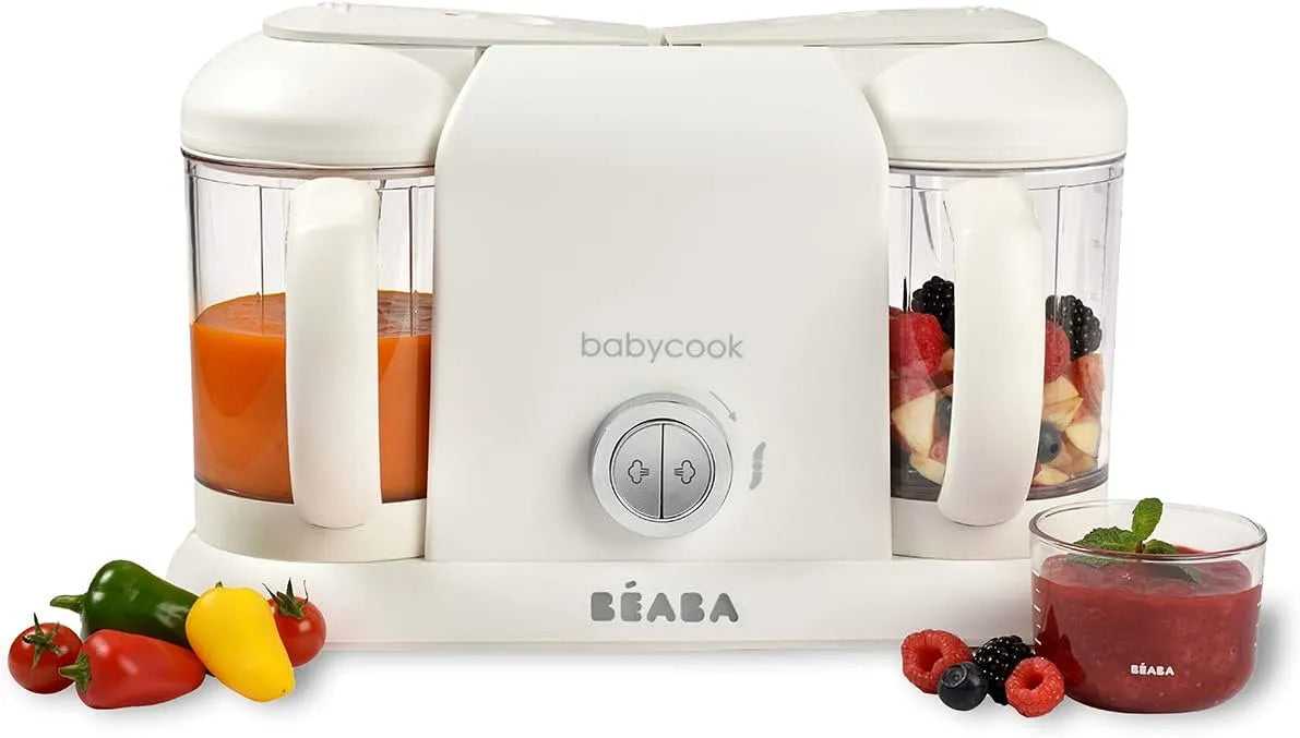 Mixeur 15min, Babycook Duo Robot Bébé 4 en 1 -Cuiseur, Cuisson Vapeur rapide, Petits pots bébé maison, Silver, Contenance XXL 2200 ml, BÉABA, White