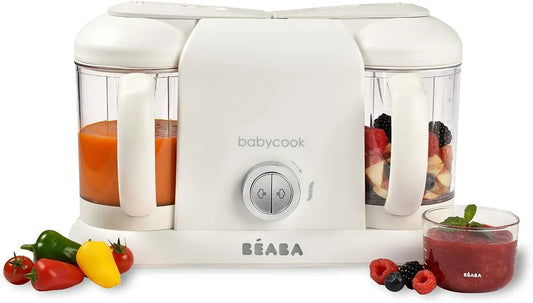 Mixeur 15min, Babycook Duo Robot Bébé 4 en 1 -Cuiseur, Cuisson Vapeur rapide, Petits pots bébé maison, Silver, Contenance XXL 2200 ml, BÉABA, White