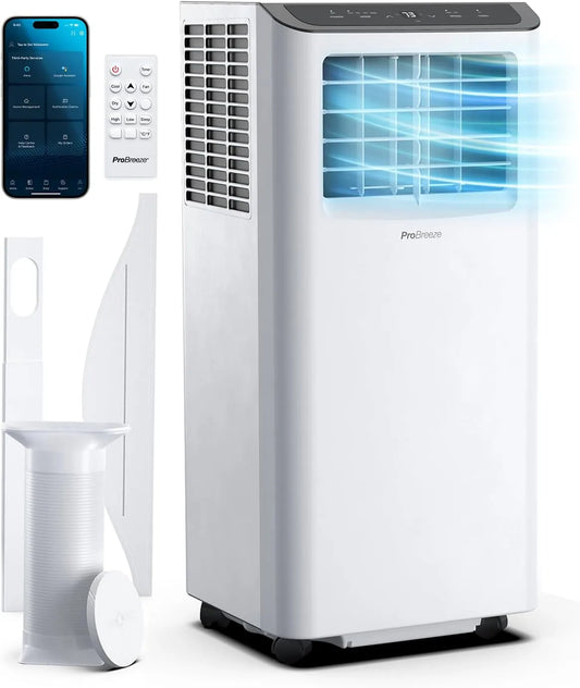 Climatiseur Pro Breeze, Clim Puissante compatible WiFi avec Application- Minuterie 24 heures, Télécommande et Kit Fenêtre inclus pour Chambre