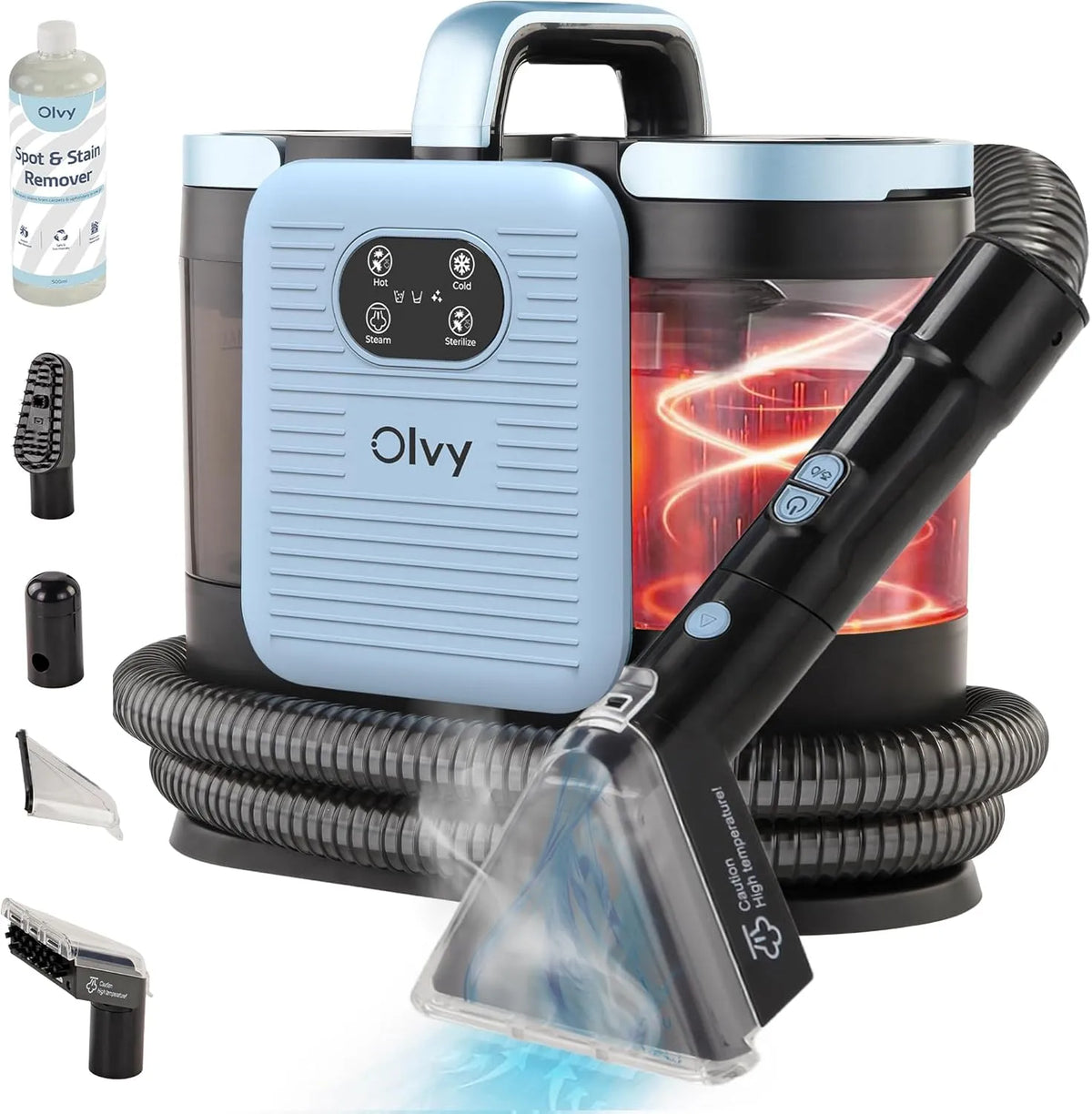 Aspirateur, puissance 1650W, Olvy Nettoyeur de Tapis PRO, Nettoyeur à Vapeur 100°C, Appareil Nettoyeur de Canapé, avec Détergent