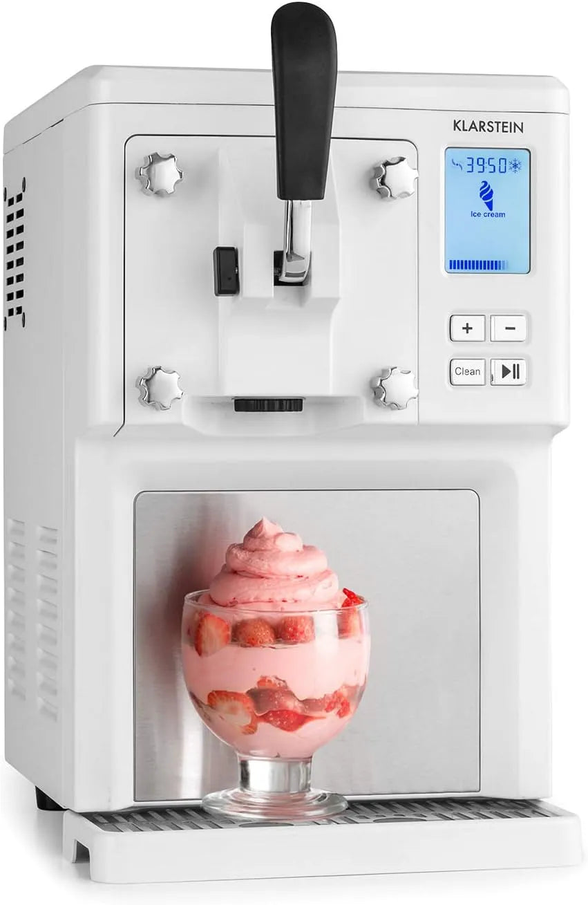 Klarstein machine à glace, Sorbetière turbo en 40 min, Capacité de 1,5L, Sans pré-refroidissement, à compresseur, Sweet Sundae, finition blanche