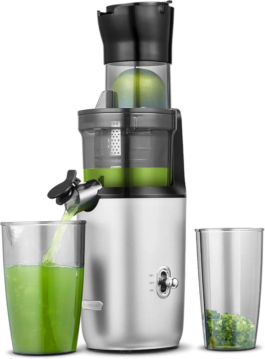 Extracteur de jus AMZCHEF, Centrifugeuse Sans BPA 200W, Moteur Silencieux, finition argentée, Fruit Entier 80MM, Filtre Double Couche
