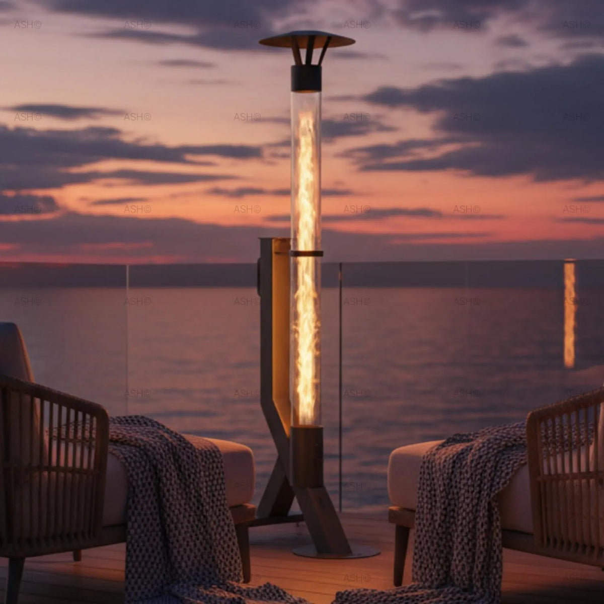 Pellets Poêle à, largeur 174 cm, colonne de feu, chauffage de terrasse, poêle de jardin, cheminée de jardin à faible fumée, poêle de terrasse, durable
