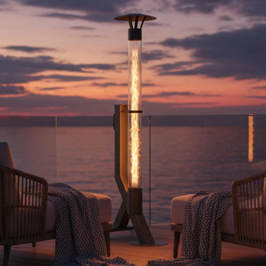 Pellets Poêle à, largeur 174 cm, colonne de feu, chauffage de terrasse, poêle de jardin, cheminée de jardin à faible fumée, poêle de terrasse, durable