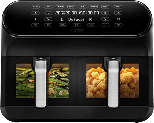 Modèle Fryer avec Double Compartiment Visible AFW20 CHEFREE Air, 8 Programmes, puissance 2400W Friteuse sans Huile, Écran Tactile LED, finition noire