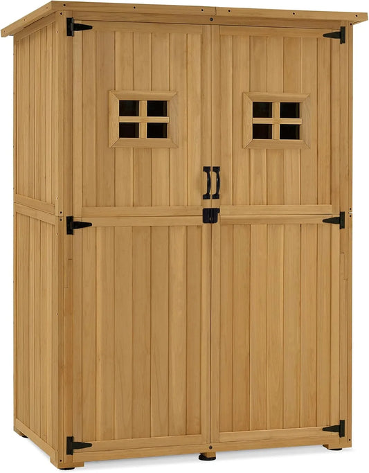 Armoire de jardin M MCombo 0912, en Bois, Petite Maison de Jardin résistante aux intempéries, Naturel, dimensions 127x59x168 cm