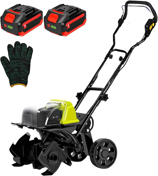 Motoculteur Rotavateur Électrique À, Largeur de 36 Cm, Double Batterie Au Lithium, Profondeur de Travail de 18 Cm, Double Interrupteur