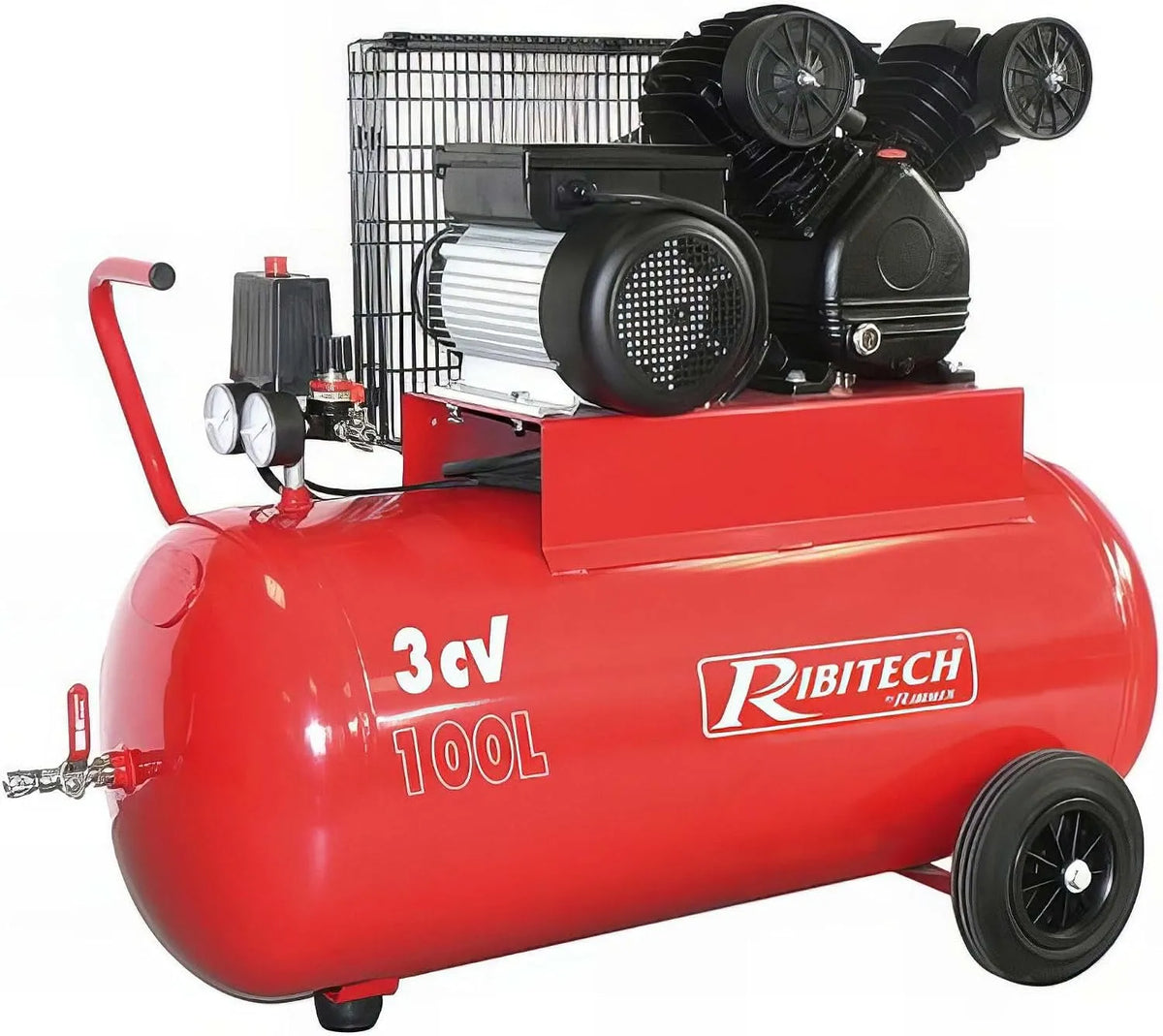 Compresseur 3Cv PRCOMP3/100V Ribitech, capacité 100 Litres 8 bar tête en V