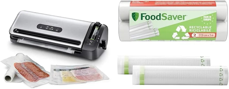 FoodSaver Machine, Sous Vide avec compartiment de rangement pour rouleau et cutter, fonction marinade+d'Emballage sous Vide, Rouleaux recyclables