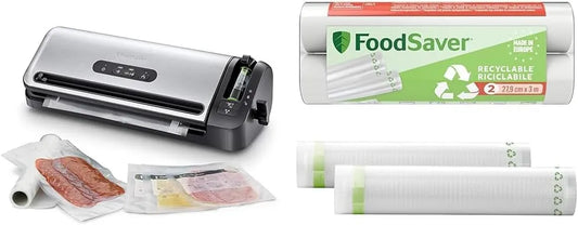 FoodSaver Machine, Sous Vide avec compartiment de rangement pour rouleau et cutter, fonction marinade+d'Emballage sous Vide, Rouleaux recyclables
