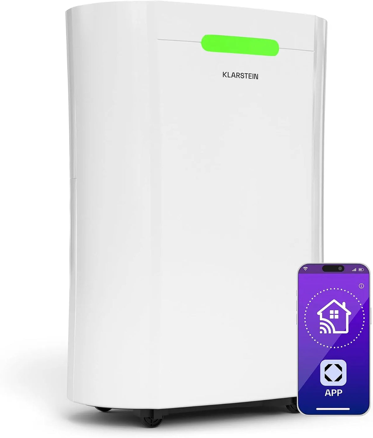 Klarstein déshumidificateur, capacité 12 L, Seulement 39 DB, Jour, Alexa, minuterie, finition blanche, AeroDry Smart 12l d'air, réservoir 2,5 L