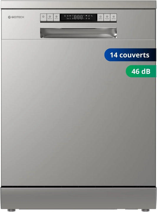 Lave-vaisselle GLV1446SL GEDTECH, posable finition noire 14 couverts, Eco, finition argentée, 46 dB, Départ différé, Rapide