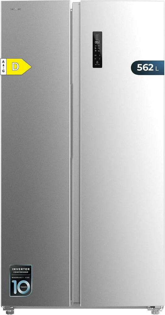 Cecotec réfrigérateur américain SBS 562, Vacances pour économiser de l'énergie, classe énergétique D, onduleur, Bolero CoolMarket Inox D. 562 L