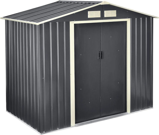 Abri de jardin, 4 m³ Robuste Cabane de Stockage Extérieur Cabane à Outils Toit à Pignon Tôles en Acier Galvanisées finition grise Foncé, en.casa