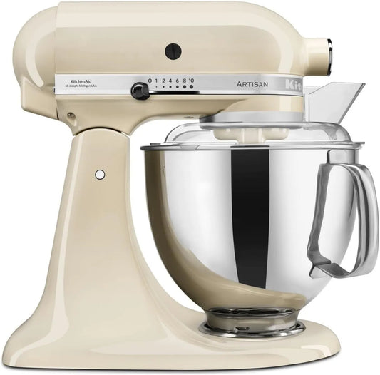 KitchenAid robot pâtissier, Batteur avec 5 accessoires et 2 bols inox de 4,8 et 3 L, Artisan, Robot cuisine multifonctions à tête inclinable, Crème