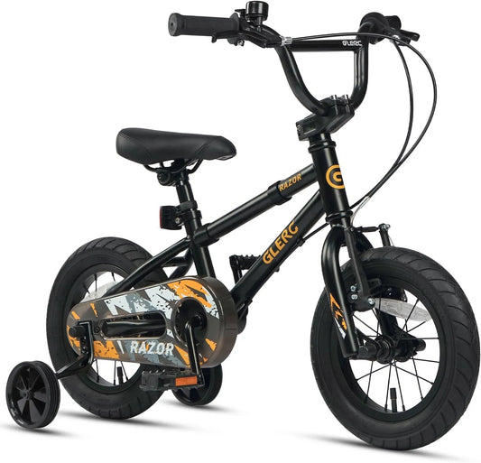 Vélo Glerc Razor, Enfant 12 14 16 Pouces Style BMX pour Garçons de 2-8 Ans, avec Stabilisateurs & Béquille & Sonnette, Couleurs Multiples